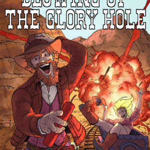Illustration of two cowboys caught in an explosion with dramatic text.