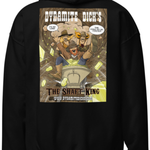 Black hoodie featuring a colorful graphic of a character with text and vintage-style design.