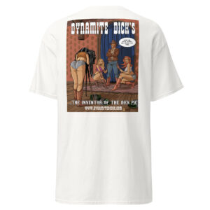 White T-shirt with vintage graphic of two women and text about dynamic duo.
